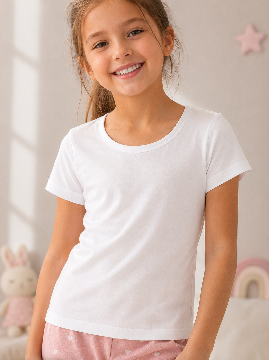 Girls’ Kids White Short-Sleeve Cotton T-Shirt FLEUR
