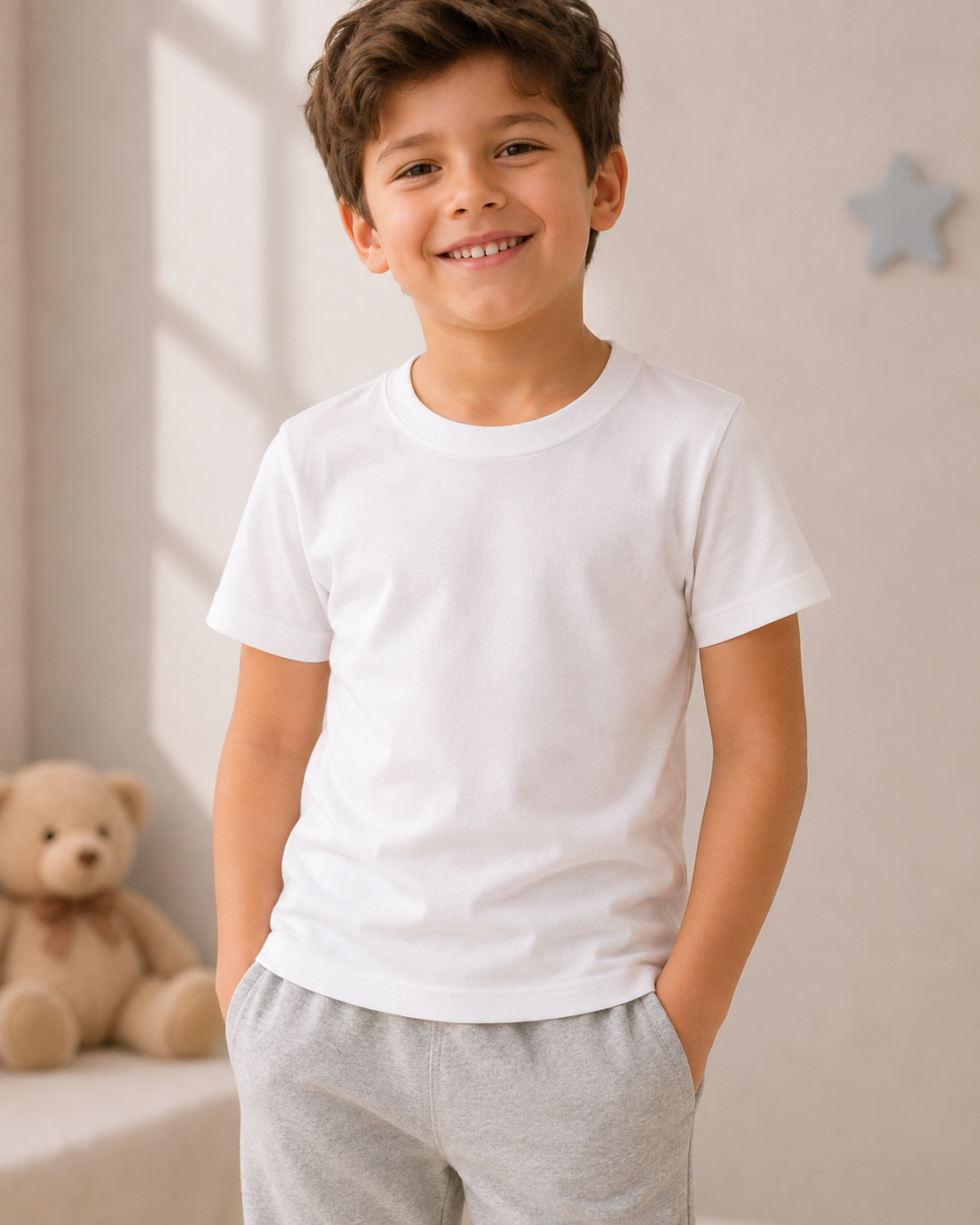 Boys’ Kids White Short-Sleeve Cotton T-Shirt FLEUR