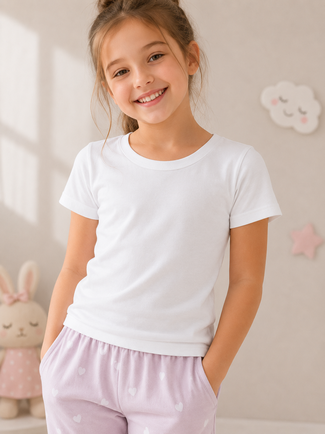 Girls’ Kids White Short-Sleeve Cotton T-Shirt FLEUR