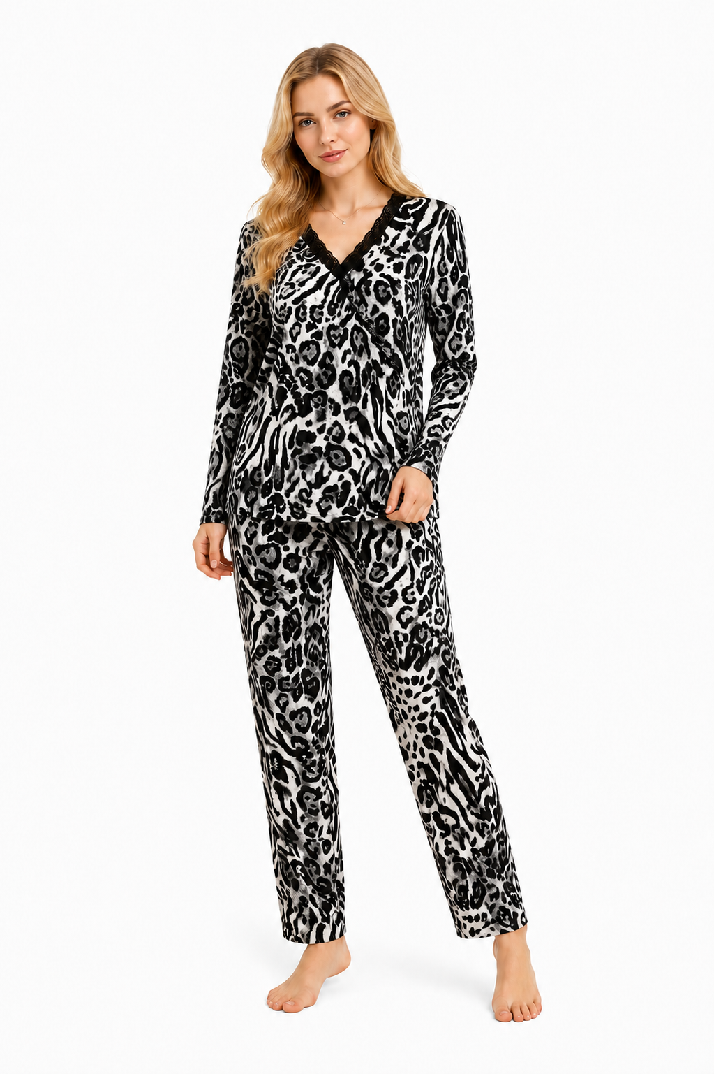 27445 Women's Long Sleeve V-Neck Viscose Pajama Set K.D
