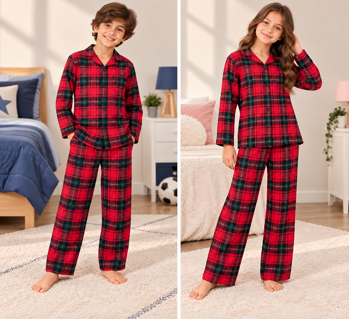 40 Unisex Kids’ Plaid Pajamas FLUER