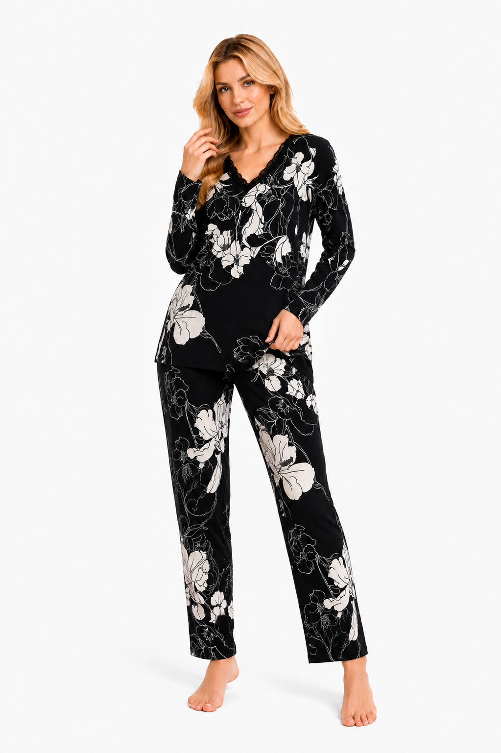 27448 Women's Long Sleeve V-Neck Viscose Pajama Set