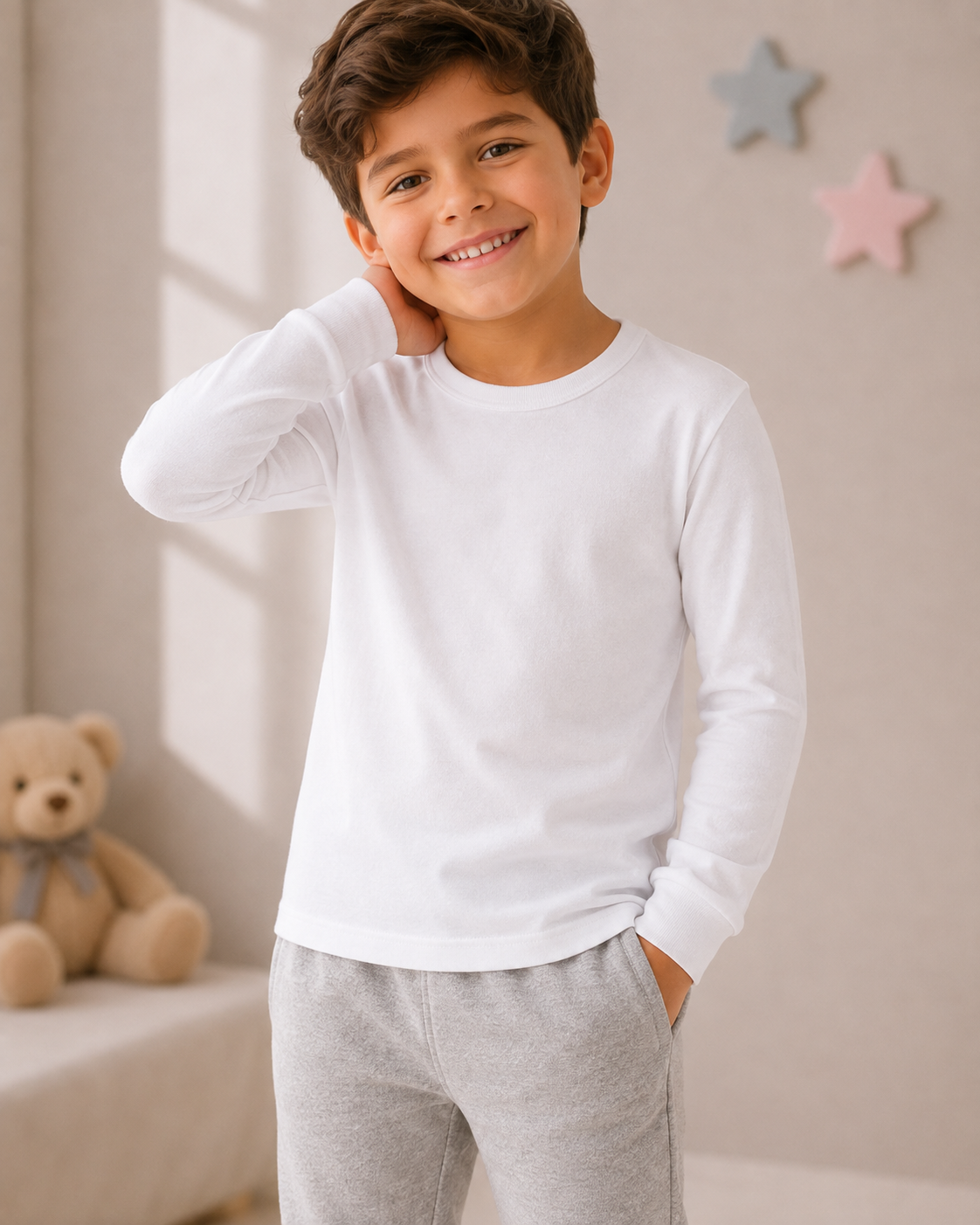 Boys’ Kids White Cotton Long-Sleeve Top FLUER