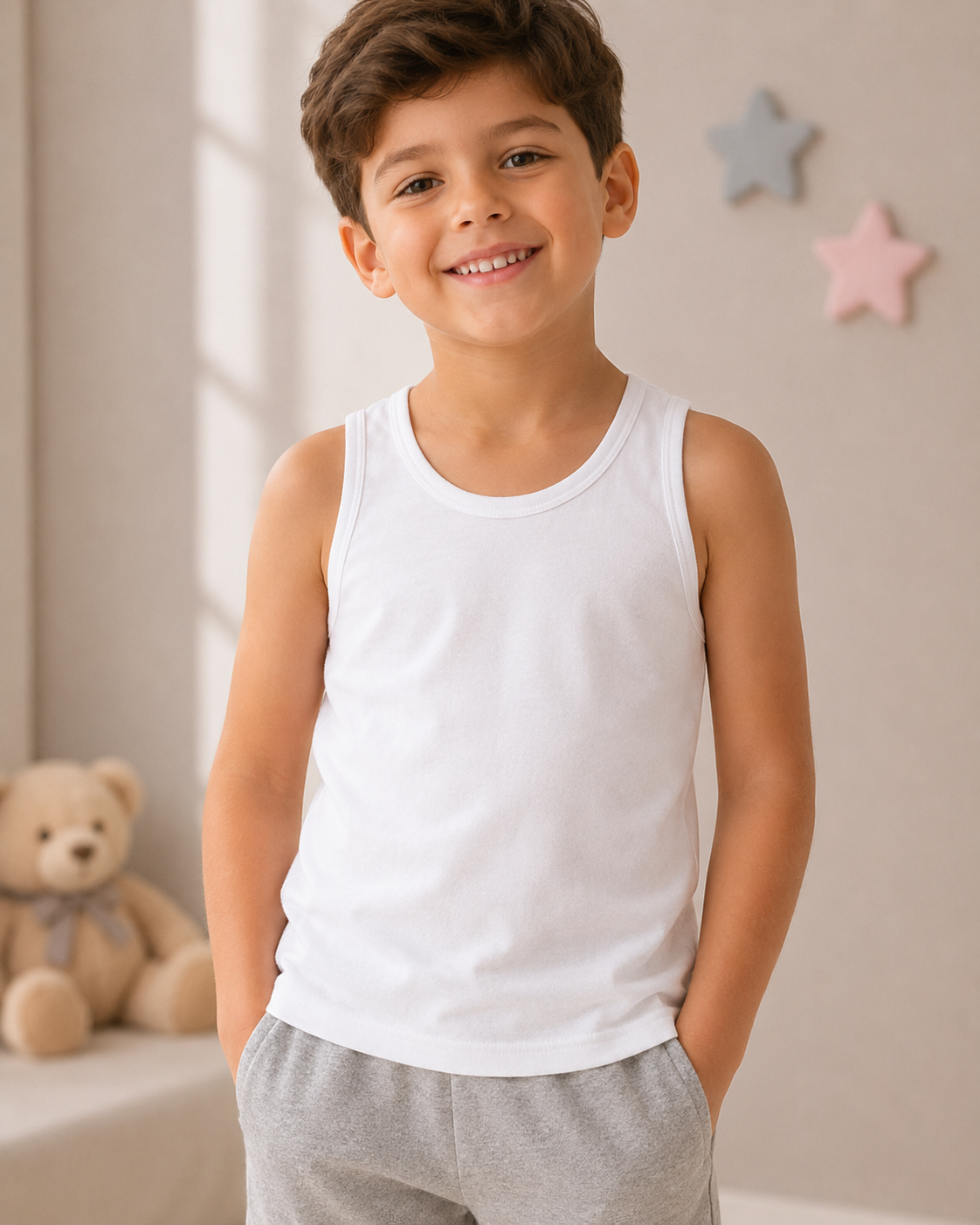Boys’ Kids’ White Cotton Tank Top FLUER
